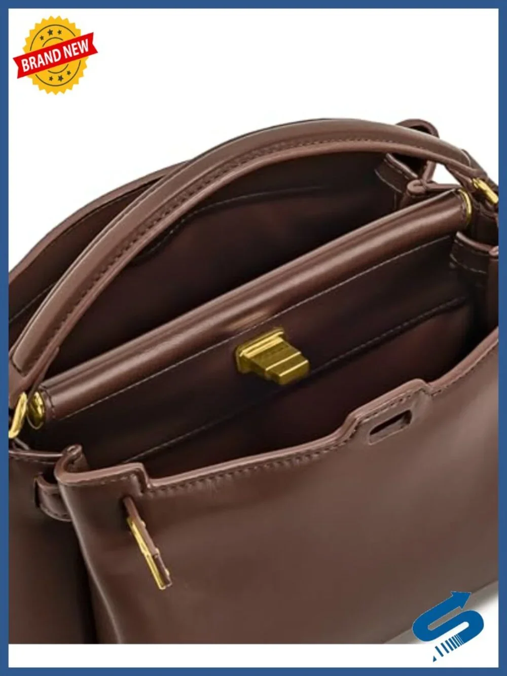 Vegan Leather Top Handle Satchel Bag with Twist Lock, Crossbody Strap
